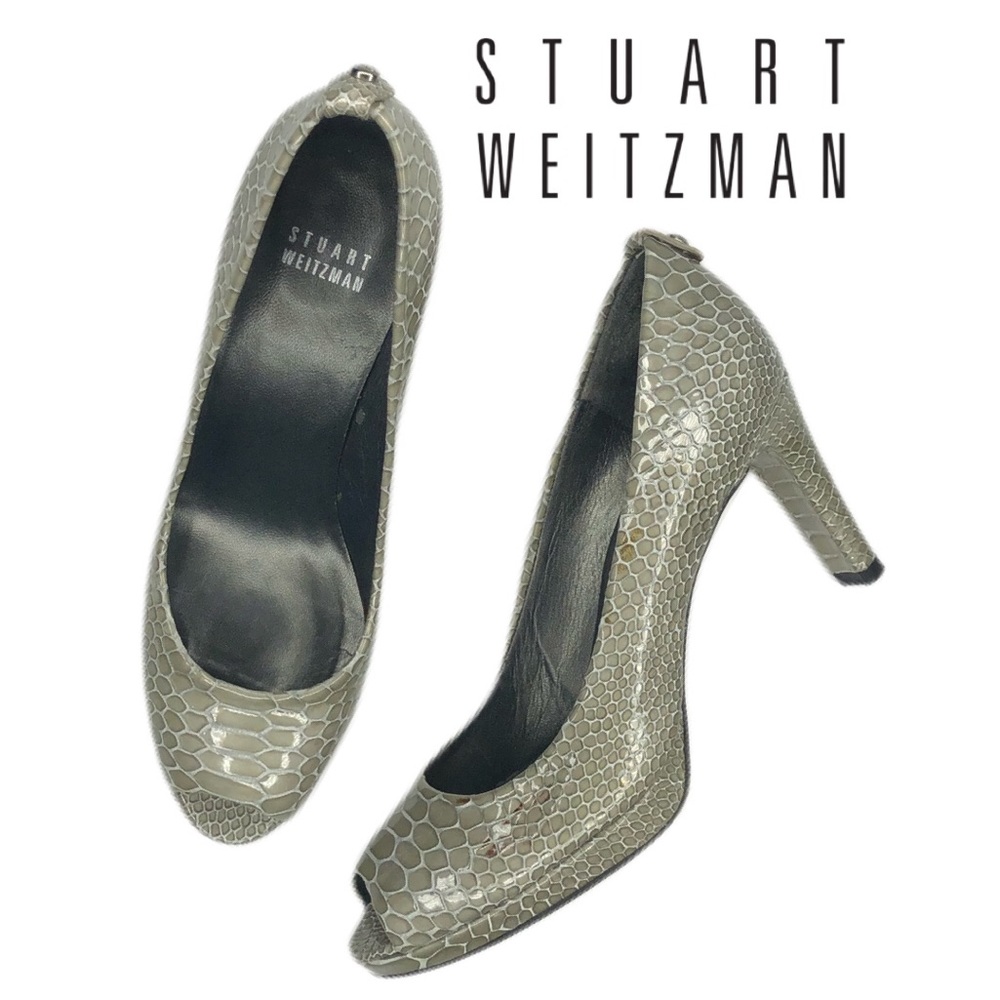 Stuart Weitzman Peep Toe Snake Skin Pumps
